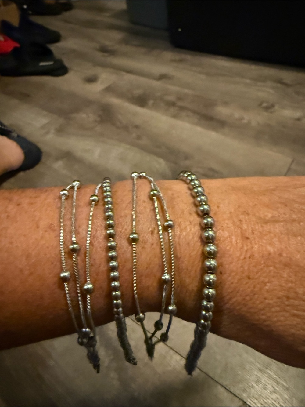 Stainless steel Beaded Stackable Bracelets - Silver- 9”